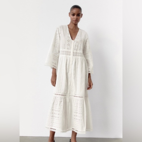 Zara | Dresses | Zara Openwork Embroidered Dress White | Poshmark